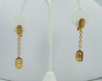 DESIGNER BULGARI 18K Y.G. "PARENTESI" DANGLE EARRINGS
