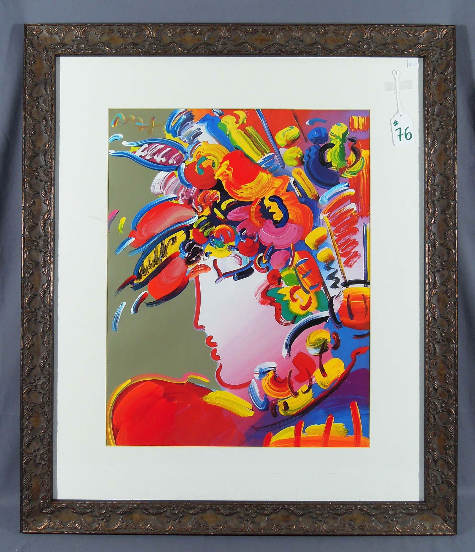 PETER MAX (1937- ) GERMAN: Large original Mixed Media & Acrylic "Blushing Beauty". Thick acrylic paint. Vibrant colors. Hand signed in acrylic upper left by Max. Signed on verso with Peter Max Studio stamp, 2004 with serial num