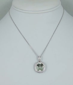 LADIES 14K W.G., AQUAMARINE & DIAMOND NECKLACE