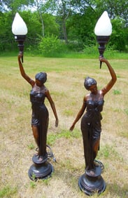 PAIR OF BRONZE FIGURAL TORCHERE LAMPS