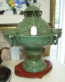FABULOUS LARGE CHINESE HAND CARVED JADE INCENSE BURNER