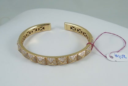 DESIGNER DAVID YURMAN LADIES 18K Y.G. & DIAMOND "PYRAMID" CUFF BRACELET