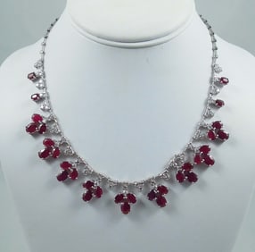 SPECTACULAR LADIES 14K W.G., BURMESE RUBY AND DIAMOND NECKLACE