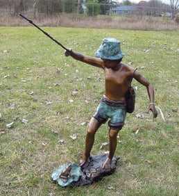 LARGE BRONZE SCULPTURE/FOUNTAIN OF YOUNG BOY WITH FROG
