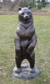 LARGE LIFE SIZE BRONZED ALUMINUM STANDING BEAR