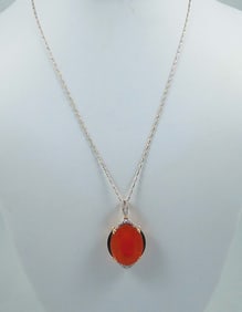 LADIES 14K W.G., MEXICAN FIRE OPAL, ENAMEL & DIAMOND NECKLACE
