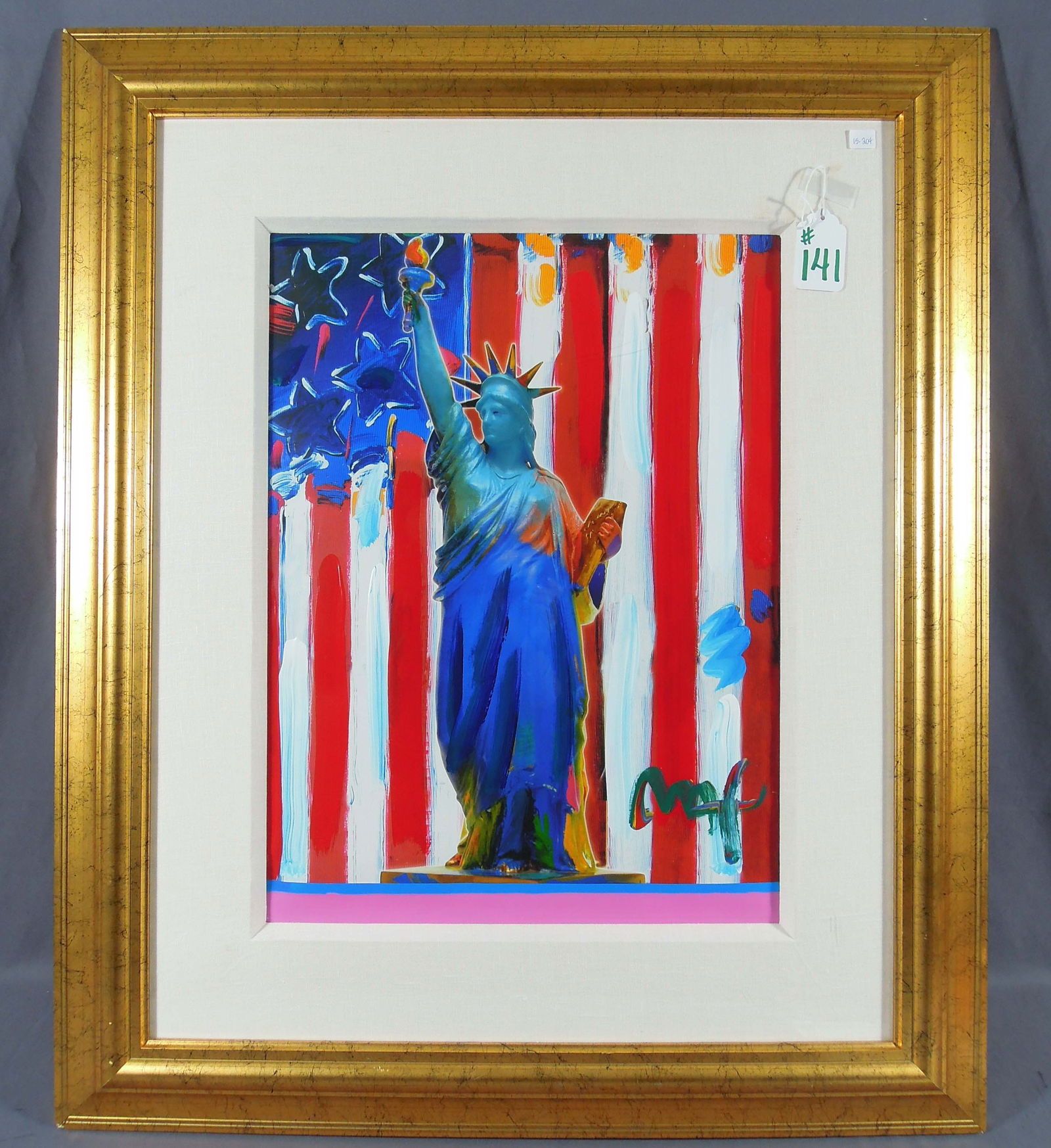 PETER MAX (1937- ) GERMAN: Rare Original Mixed media and Acrylic on paper "United We Stand". Circa 2001. Heavy Acrylic paint. Hand signed lower right. Image 24" x 18", Overall 37 1/2" x 31" x 1 1/2".
