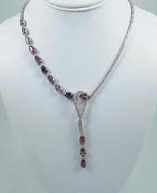 LADIES FINE PLATINUM, MULTI COLORED SPINEL & DIAMOND NECKLACE