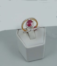 LADIES PLATINUM, RUBY & DIAMOND RING