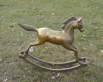 LARGE VINTAGE BRASS ROCKING HORSE