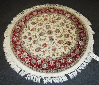 BEAUTIFUL HAND KNOTTED WOOL AND SILK ROUND AREA RUG