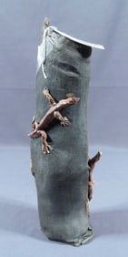 HAND MADE POTTERY VASE WITH TWO LIZARDS IN HIGH RELIEF