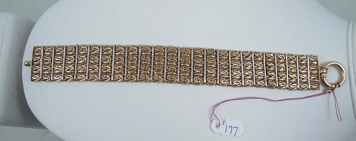 LADIES TURKISH TWO TONE STERLING SILVER WIDE BRACELET