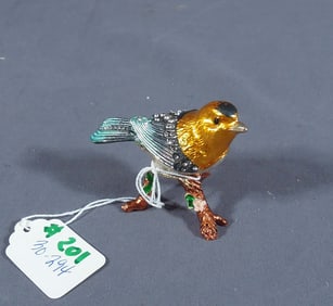FINE METAL, ENAMEL & RHINESTONE BIRD TRINKET BOX