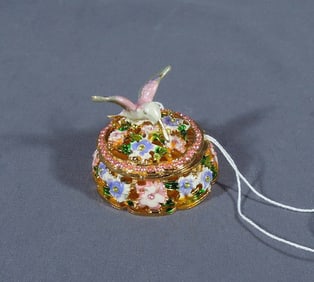 FINE METAL, ENAMEL & RHINESTONE HUMMING BIRD TRINKET BOX