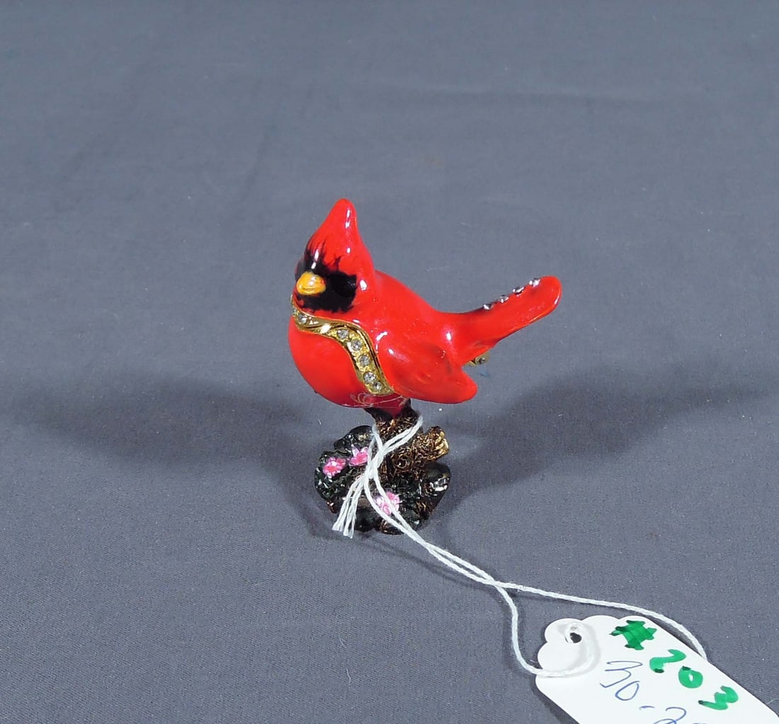 FINE METAL, ENAMEL & RHINESTONE CARDINAL TRINKET BOX (1 of 1)