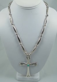 FINE STERLING SILVER & TURQUOISE CROSS NECKLACE