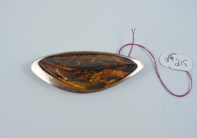 FINE LADIES VINTAGE STERLING SILVER & AMBER BROOCH
