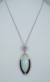 LADIES FINE PLATINUM, OPAL, SAPPHIRE & DIAMOND NECKLACE