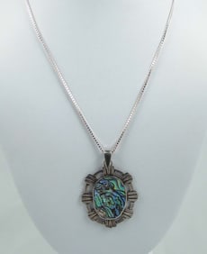 FINE VINTAGE STERLING SILVER & ABALONE NECKLACE