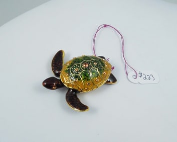 METAL, ENAMEL & RHINESTONE TURTLE TRINKET BOX