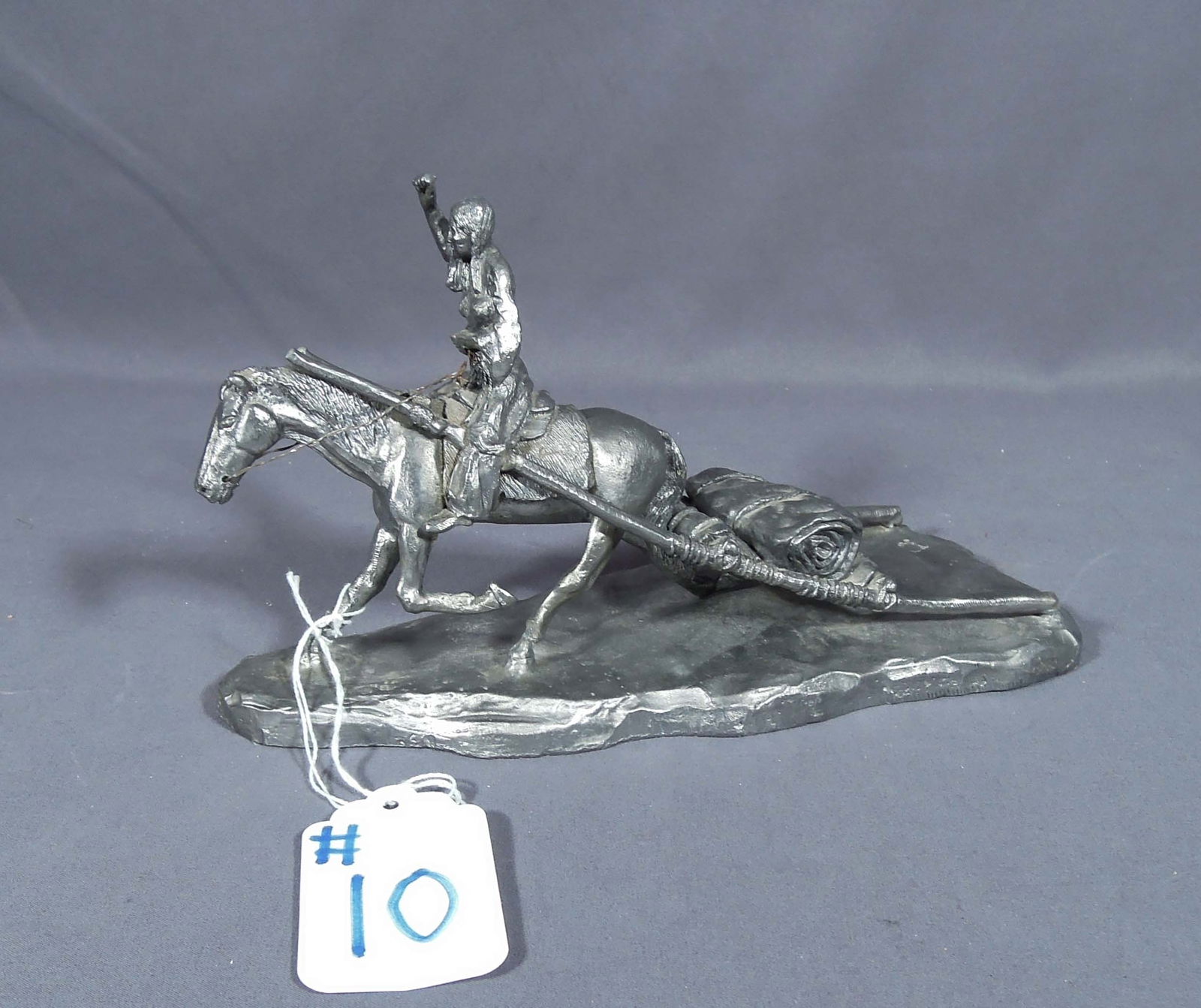 VINTAGE HEAVY PEWTER HORSE DRAWN SLEIGH SCULPTURE (1 of 2)