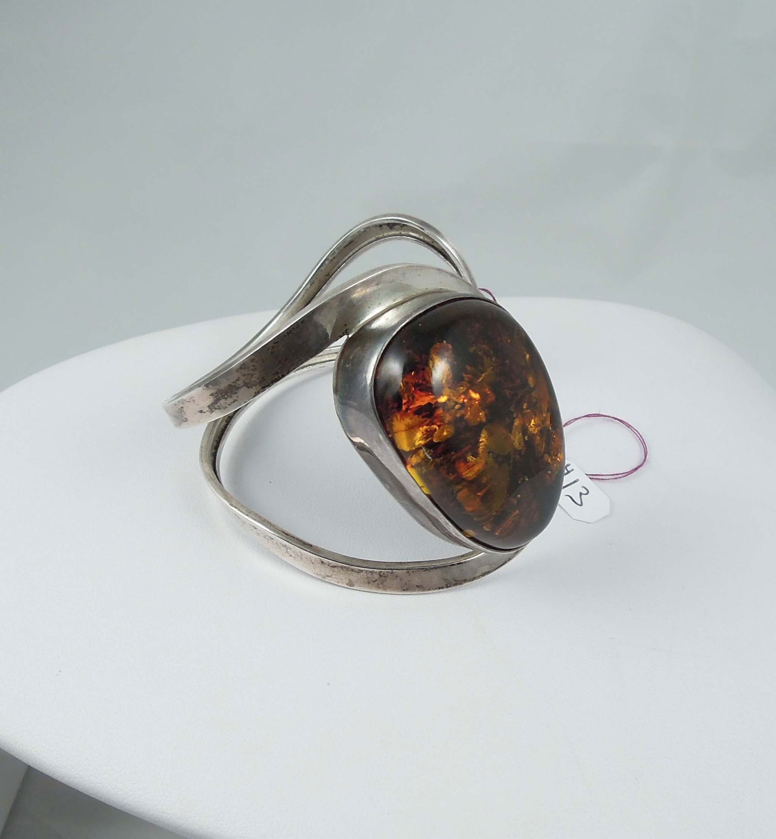 LADIES VINTAGE STERLING SILVER & AMBER BRACELET (1 of 2)