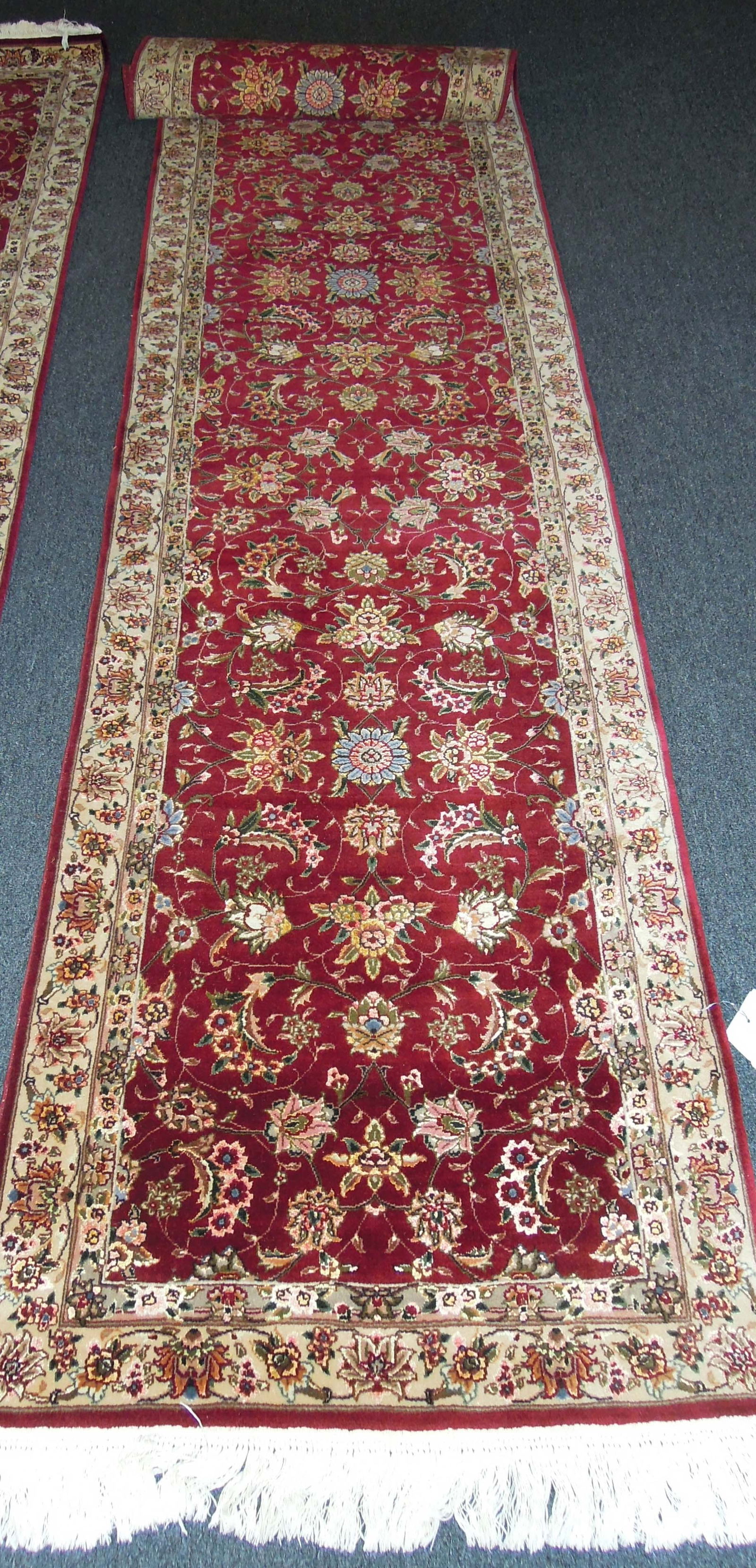 BEAUTIFUL HAND KNOTTED SINO PERSIAN WOOL AND SILK RUNNER (1 of 1)
