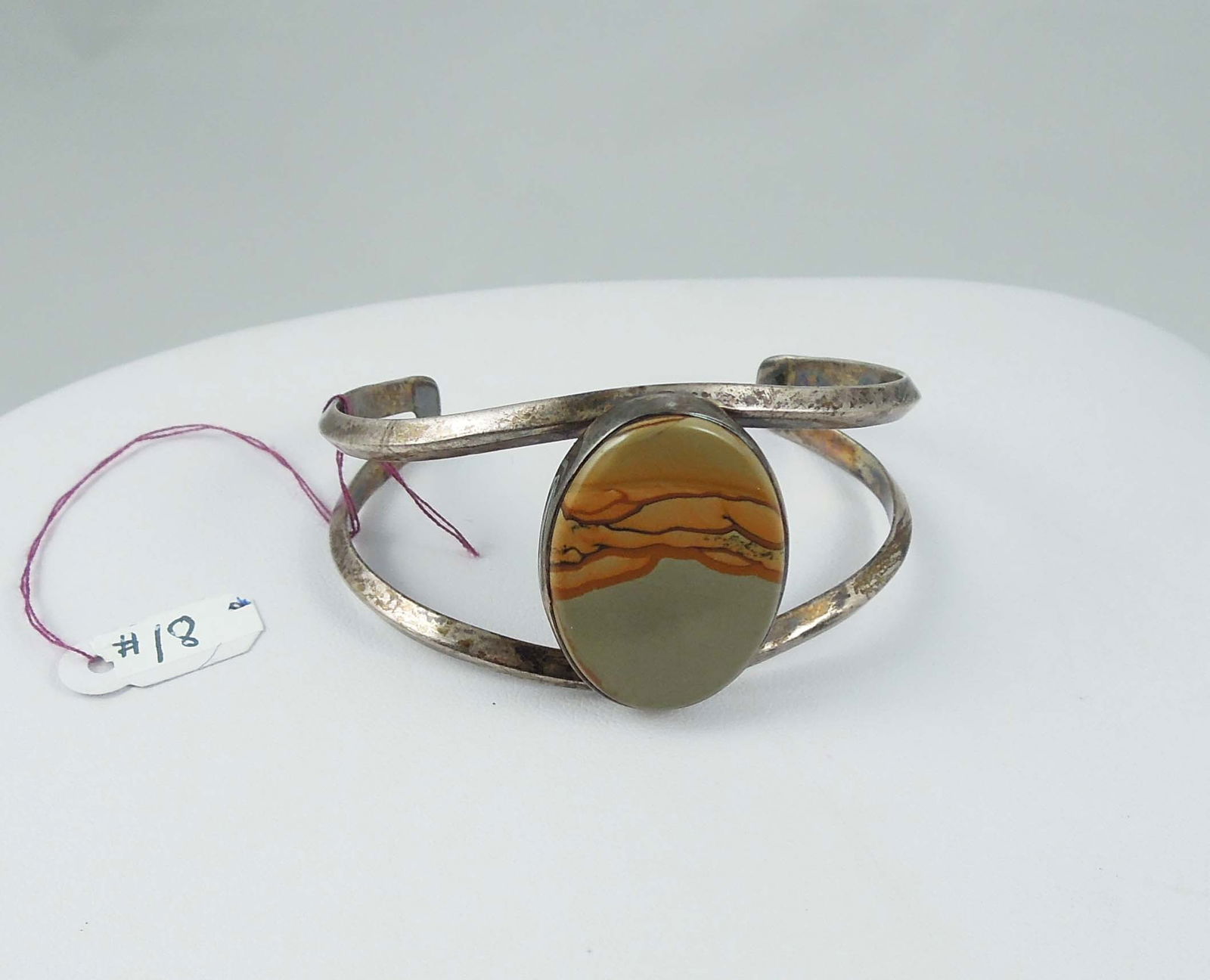VINTAGE STERLING SILVER & JASPER CUFF BRACELET (1 of 1)