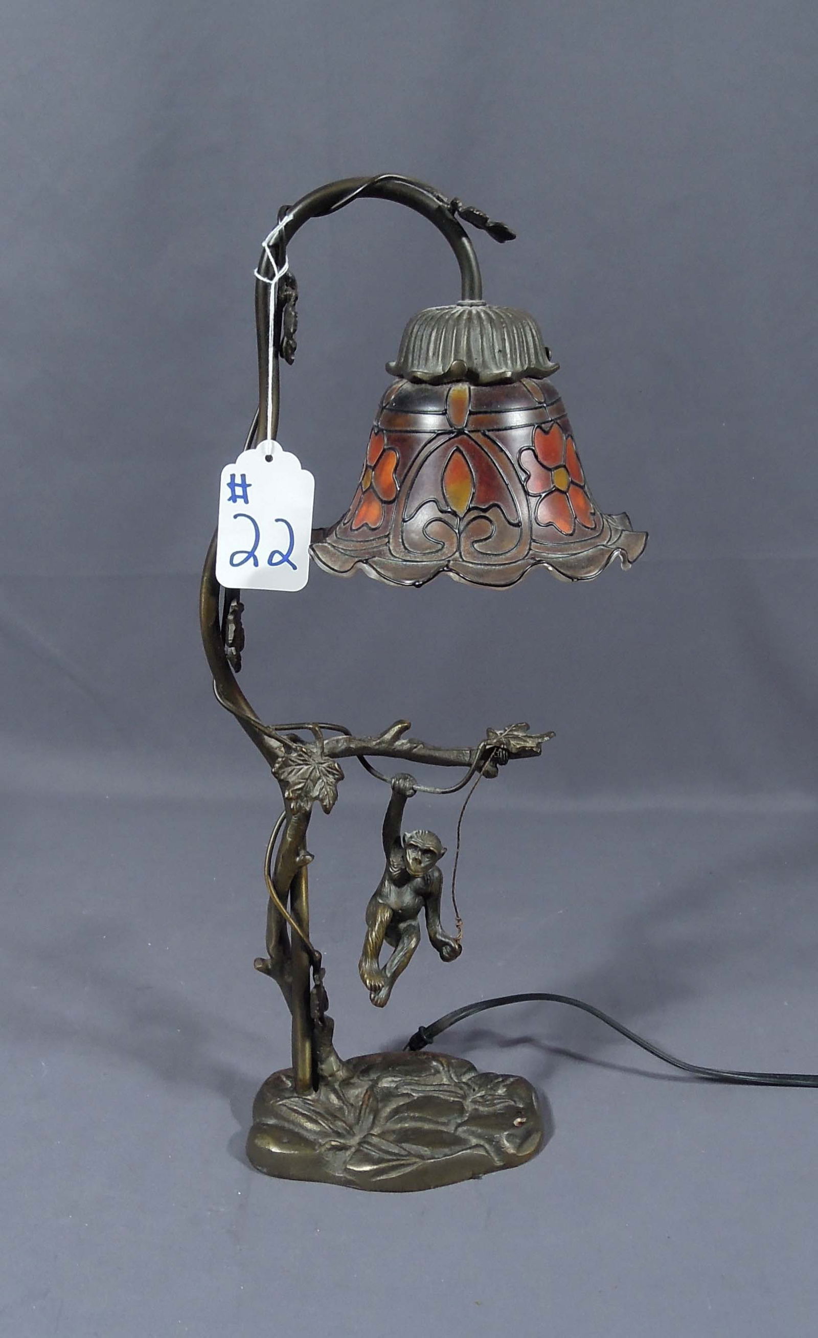 METAL AND ART GLASS MONKEY MOTIF TABLE LAMP (1 of 2)