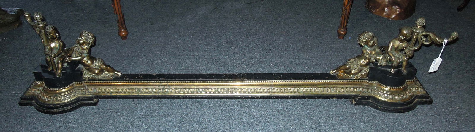 ANTIQUE LOUIS XVI STYLE GILT BRONZE CHERUB MOTIF FIREPLACE SURROUND (1 of 2)