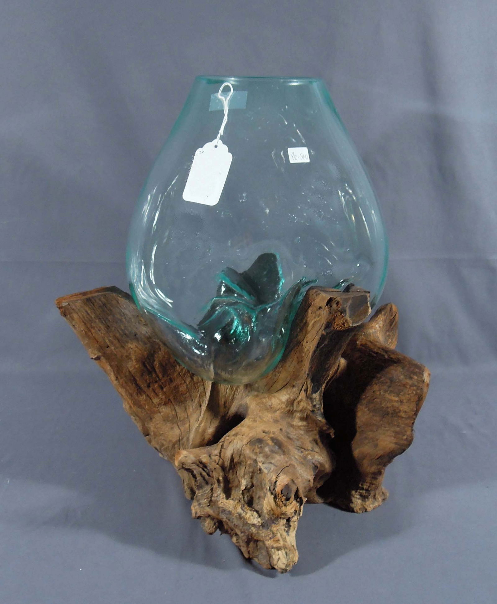 UNUSUAL CUSTOM MADE TEAK & GLASS CENTERPIECE VASE/BOWL (1 of 1)