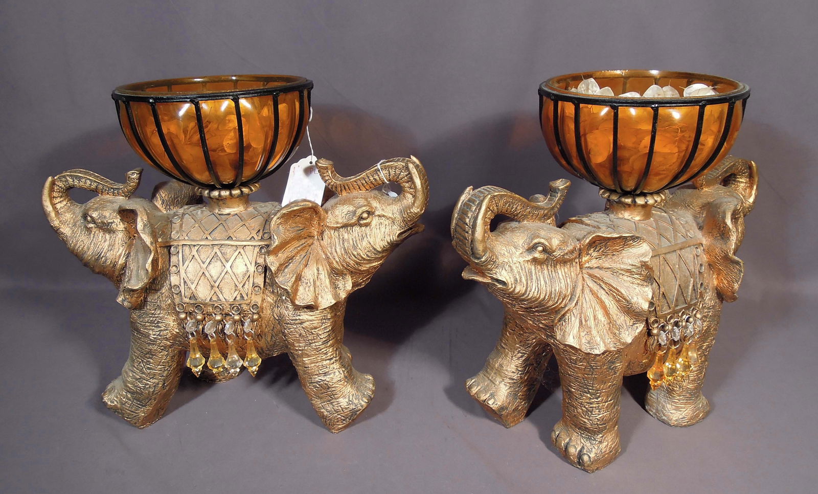 PAIR LARGE HAND PAINTED COMPOSITION ELEPHANT PLANTERS (1 of 1)