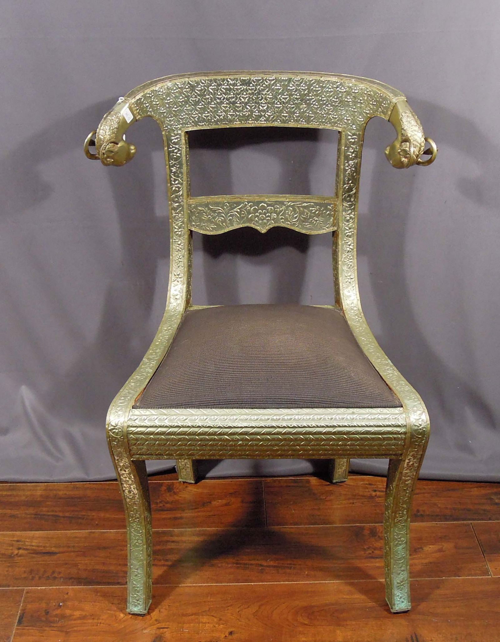 VINTAGE ANGLO INDIAN METAL RAM'S HEAD CHAIR (1 of 2)