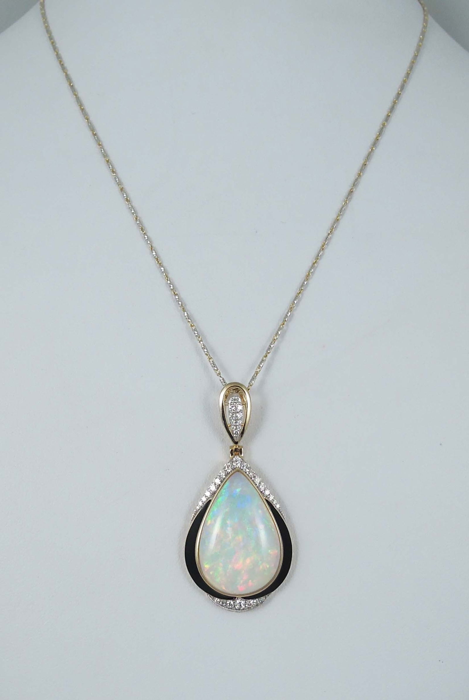 LADIES 14K Y. & W. GOLD, OPAL & DIAMOND NECKLACE (1 of 1)
