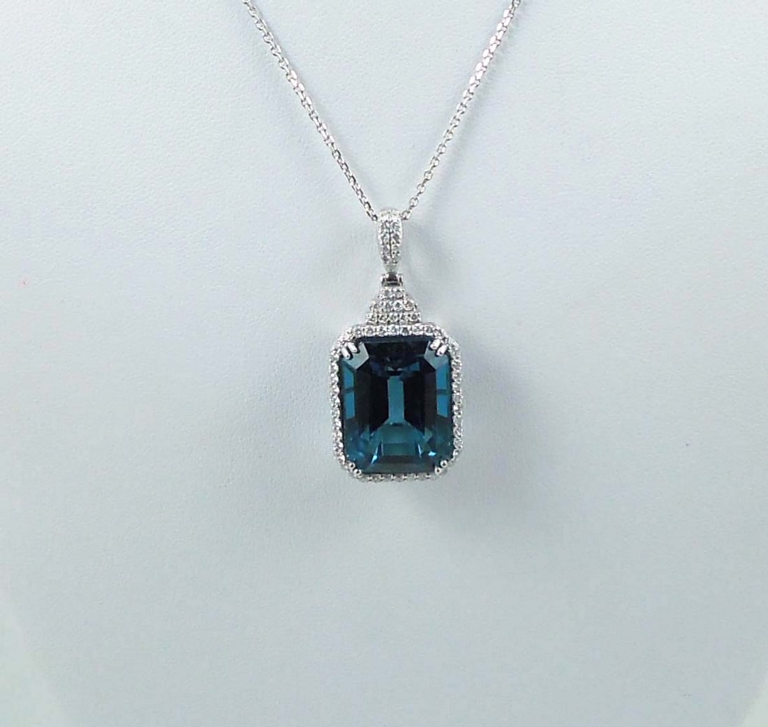 LADIES PLATINUM, LONDON BLUE TOPAZ & DIAMOND NECKLACE (1 of 2)