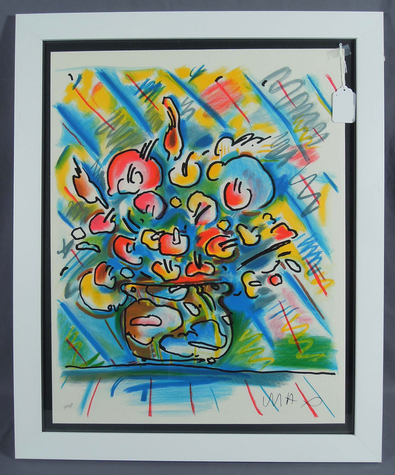 PETER MAX (1937- ) GERMAN: Original Lithograph in colors on paper "Flowers". Circa 1978. Limited Edition 152/350. Signed in the plate. Overall framed 33 1/2" X 47 1/2" x 3/4".