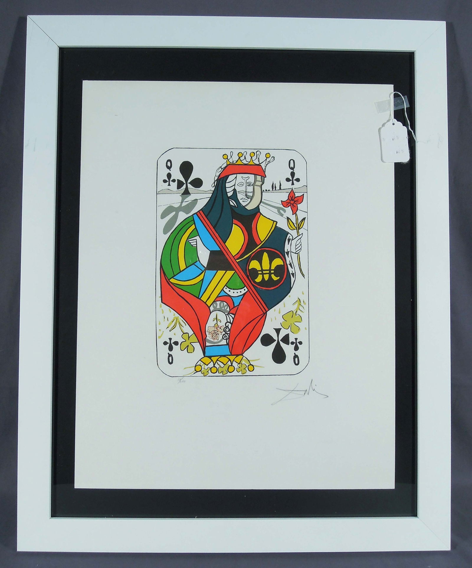 SALVADOR DALI (1904-1989) SPANISH: Original Lithograph in colors on paper "Queen of Clubs". Signed & numbered in pencil by Dali. Circa 1972. Overall framed 33" high, 26 1/2" wide, 1" deep.
