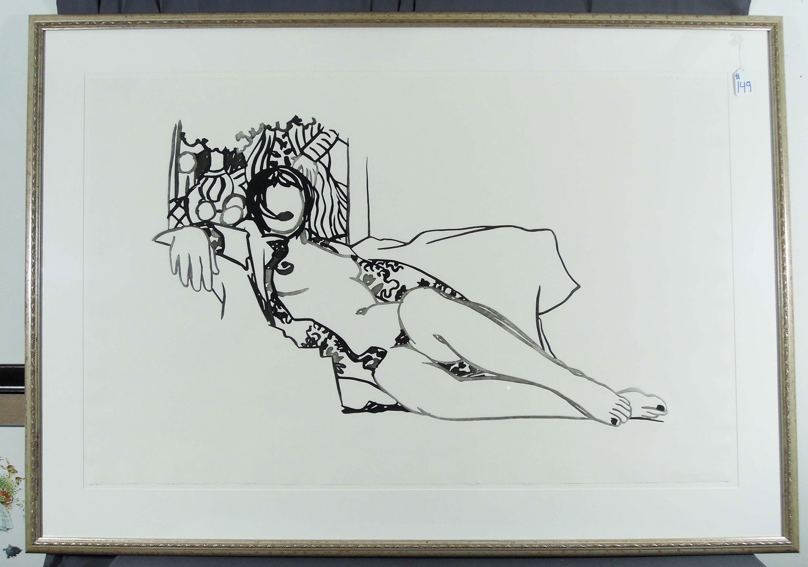 TOM WESSELMANN (1931-2004) AMERICAN: Original Etching & Aquatint with embossing on wove paper "Monica Nude with Matisse". Circa 1990. Hand signed in pencil and numbered lower right 71/75. Overall framed 51" x 72 1/2" x 1 1/2".