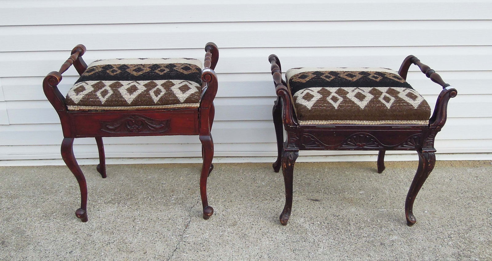 TWO VINTAGE HAND CARVED MAHOGANY STOOLS (1 of 1)