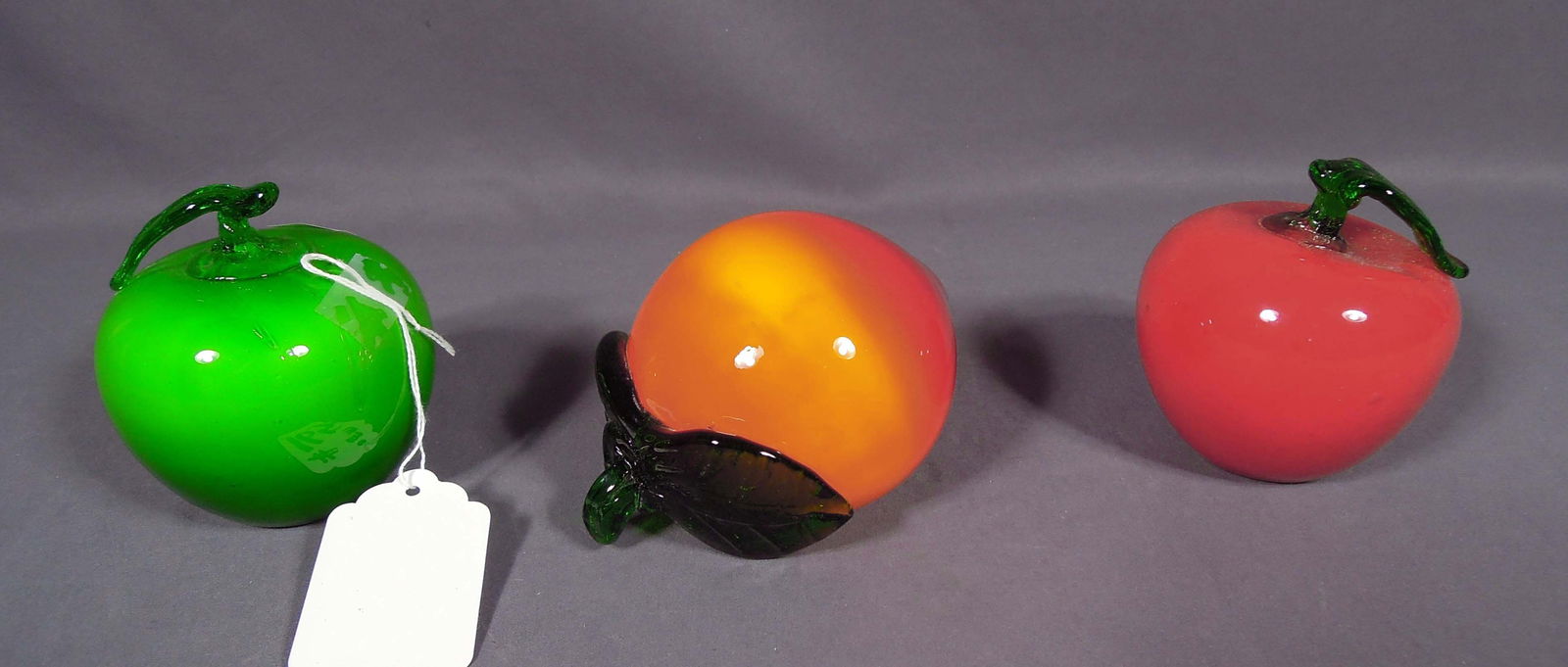 GROUP OF THREE HAND BLOWN ITALIAN ART GLASS SCULPTURES OF FRUIT (1 of 1)