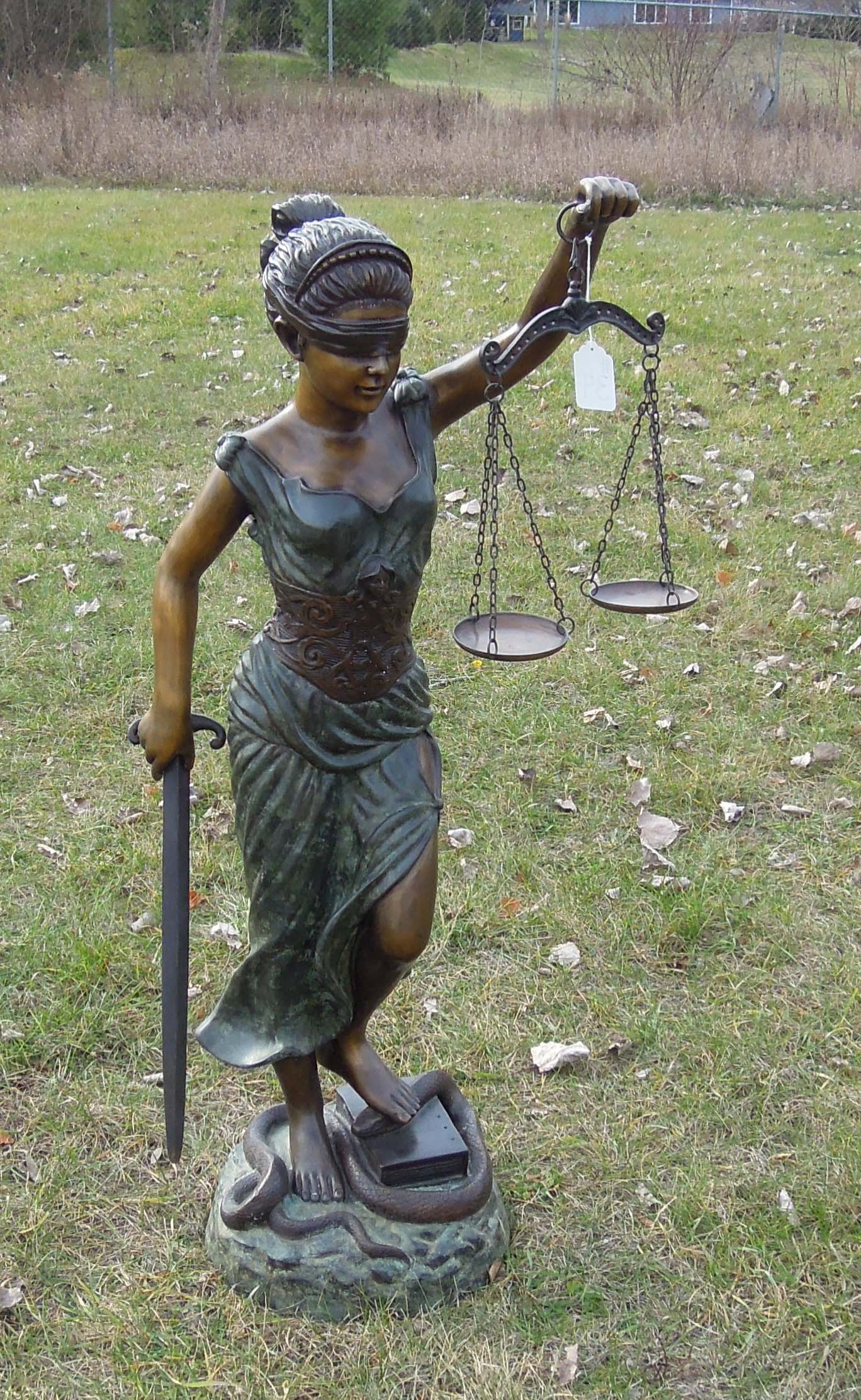 VERY LARGE VINTAGE BRONZE SCULPTURE "SCALES OF JUSTICE" (1 of 1)