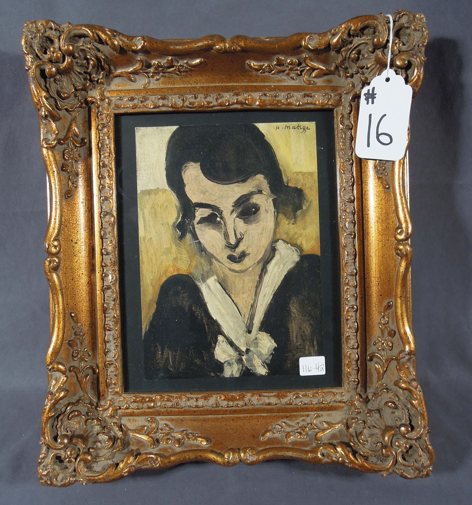 HENRI MATISSE (1869-1954) FRENCH: Original Off-set Lithograph on paper from the Portrait's Suite. Printed in 1955. Signed in the plate. Overall framed 15" x 12 1/2" x 2 1/2".