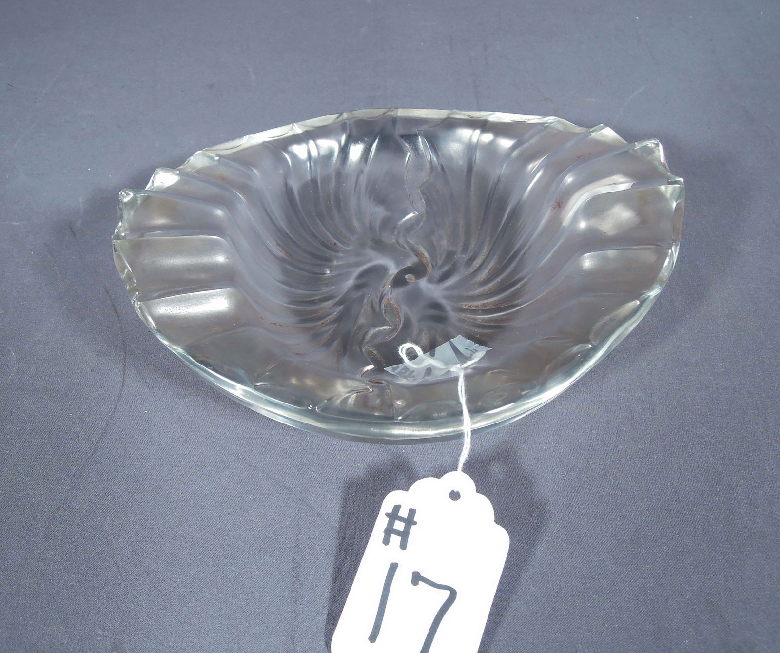 RARE ANTIQUE RENE LALIQUE CRYSTAL FROSTED NANCY CENDRIER CIGAR ASHTRAY/CANDY BOWL: Very good condition. Signed on base "R. Lalique, France. 2 3/4" high, 8 1/2" wide, 7" deep.