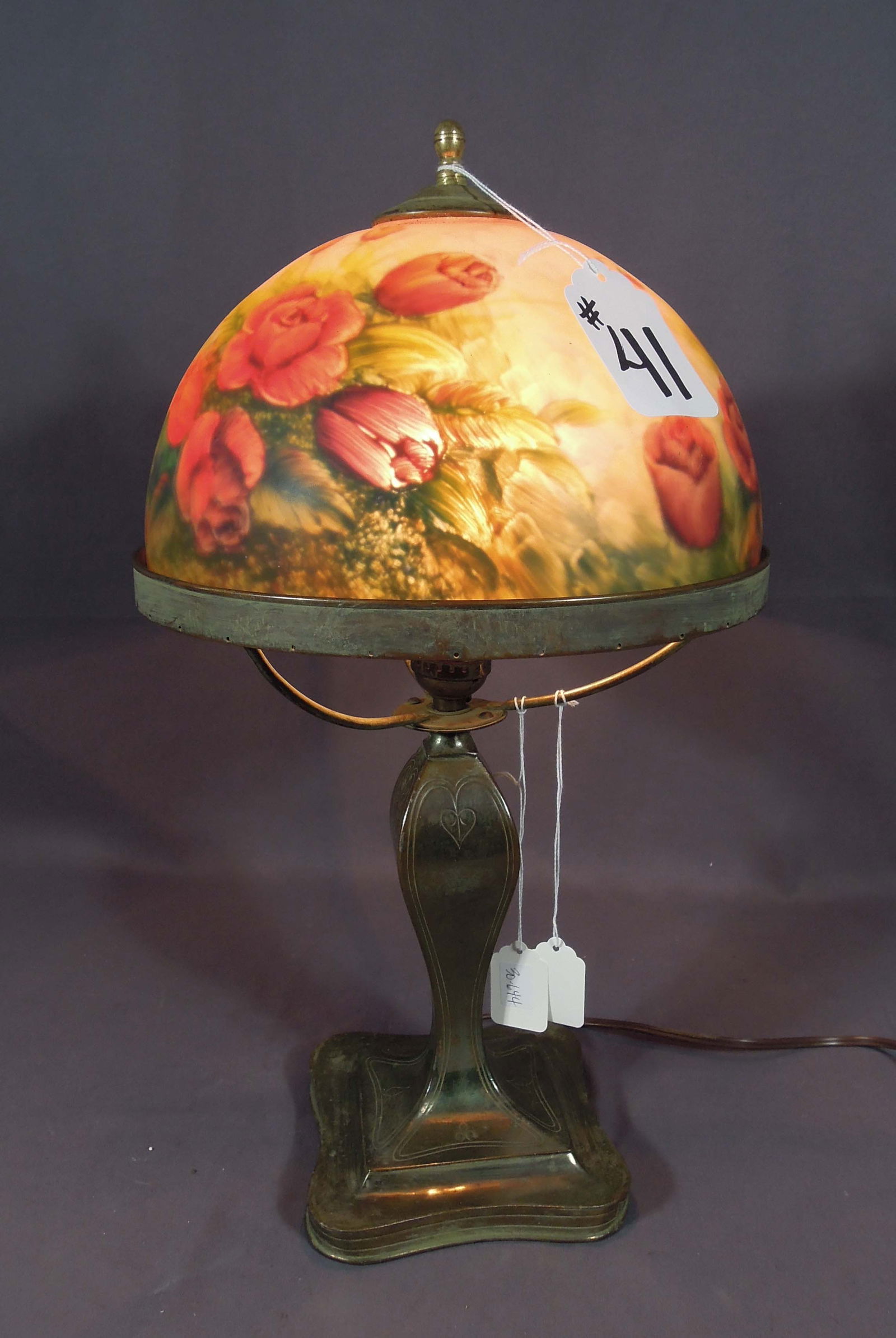 VINTAGE REVERSE PAINTED PAIRPOINT TABLE LAMP - 3