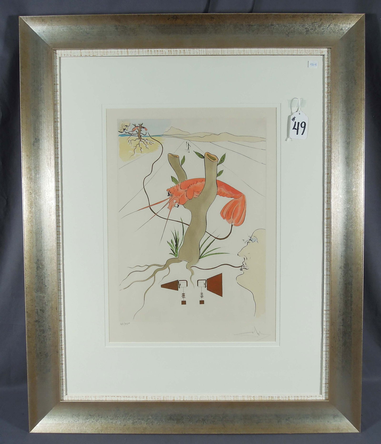 SALVADOR DALI (1904-1989) SPANISH: Original Etching & Engraving "Le Telephone". Hand signed and numbered by Dali 46/450. Overall framed 40" x 32 1/2" x 2 1/8".