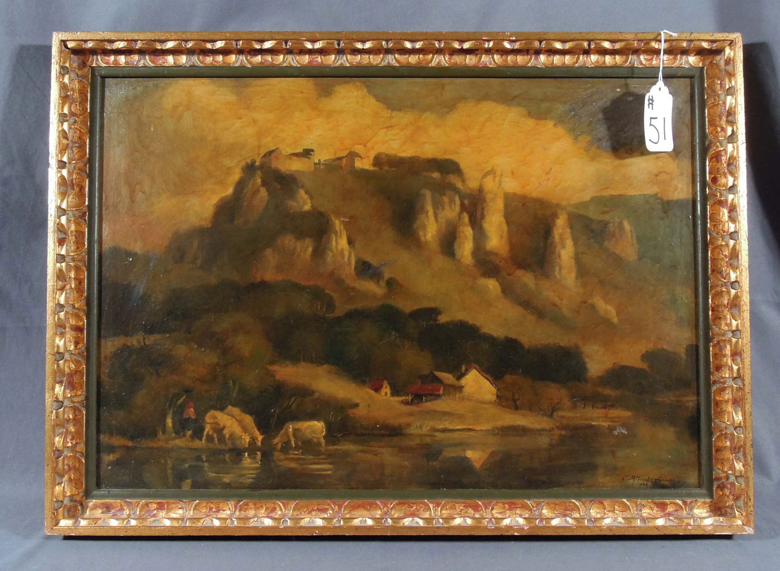 ALBRECHT BRAUN (1905-1983) GERMAN: Original Oil on board of cows in landscape. Heavily varnished. Original frame. Hand signed and dated 1947. Overall 20" x 27" x 2".