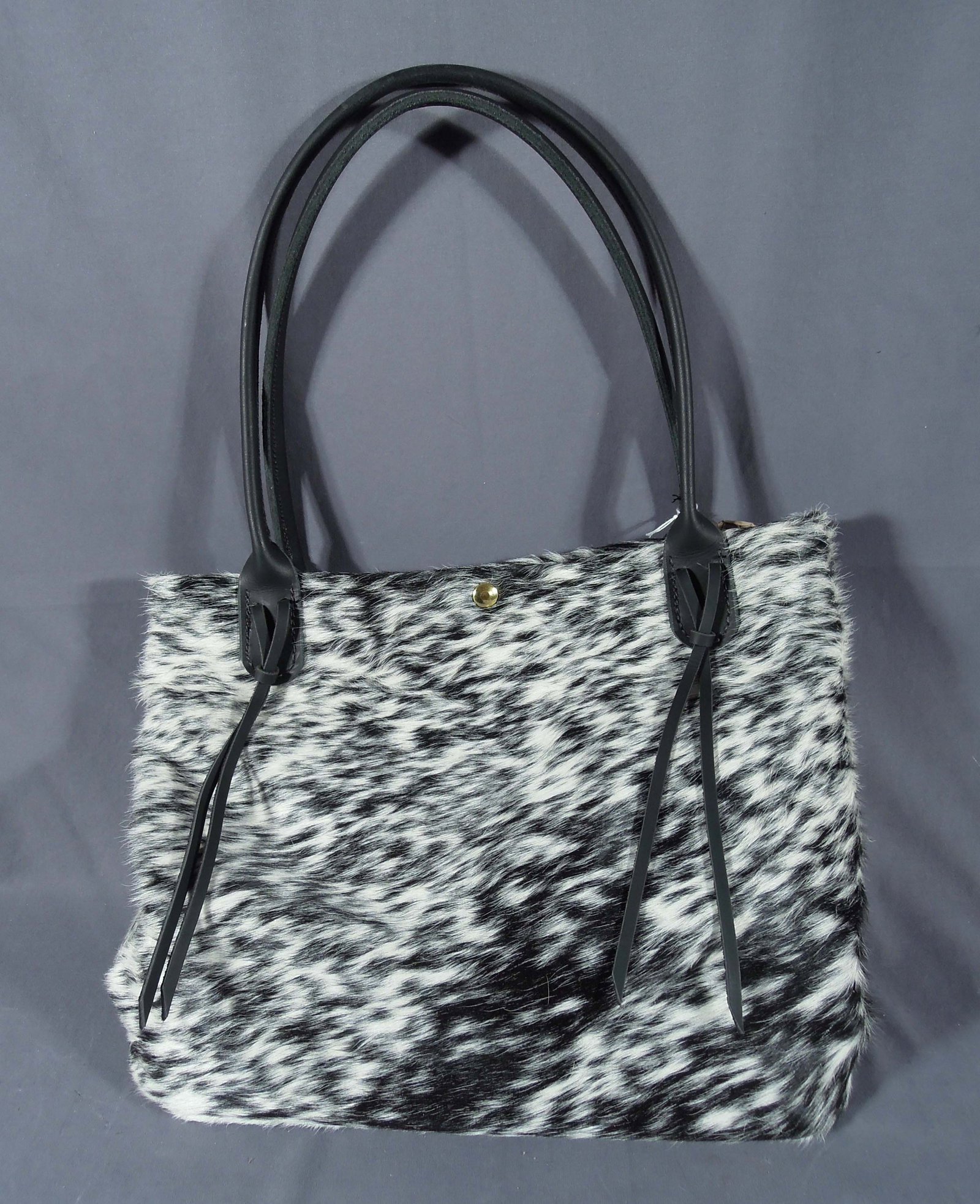 HAND CRAFTED COW HIDE WESTERN TOTE: Brand new & excellent quality. 13" high, 16" wide.