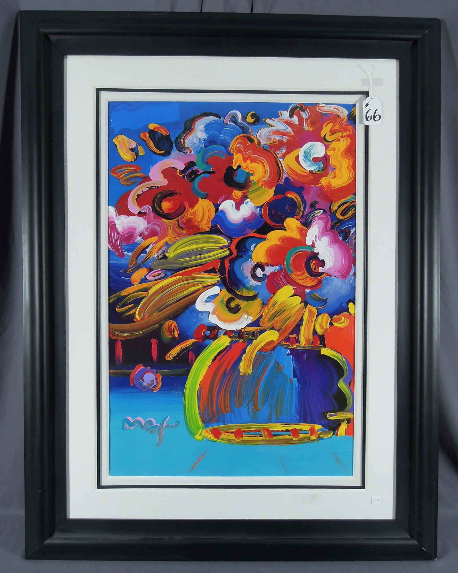 PETER MAX (1937- ) GERMAN: Original large Mixed Media with Acrylic in colors on paper "Flowers". Hand signed. Circa 2007. Heavy paint. Image 36" x 24", Overall framed 51 1/4" x 39" x 1".