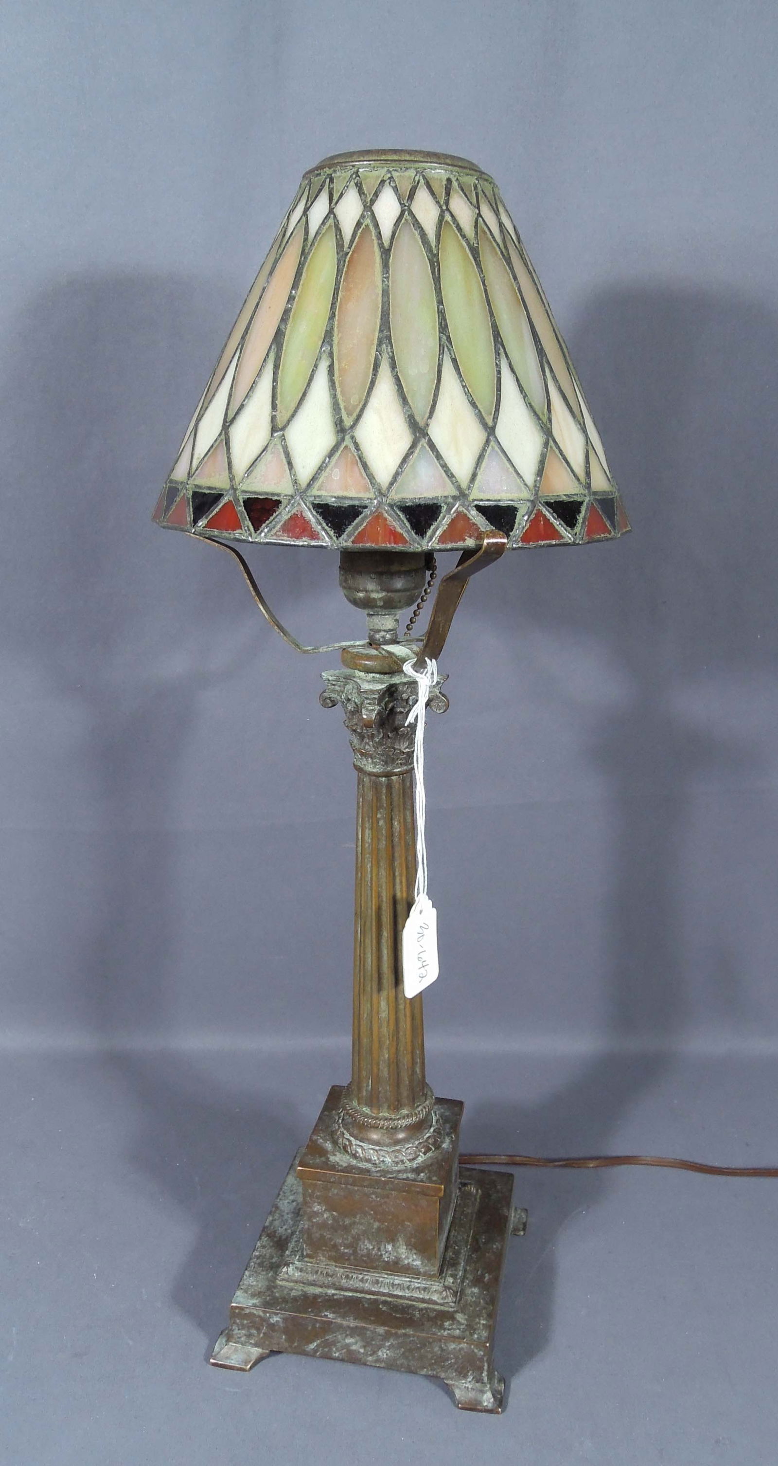 RARE VINTAGE TIFFANY & CO. BRONZE & LEADED GLASS LAMP (1 of 3)